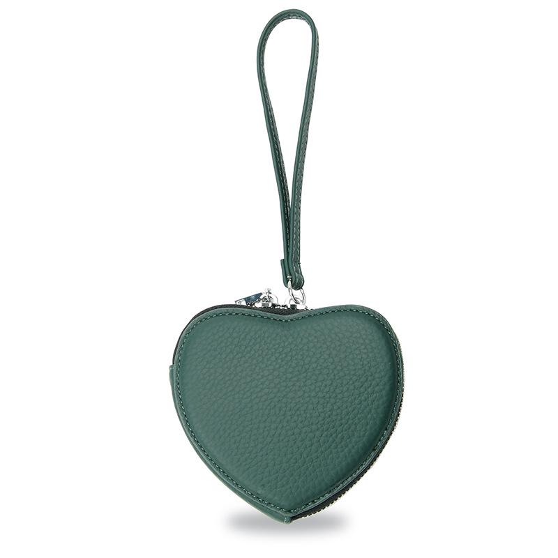 Genuine Leather Heart-Shaped Coin Purse for Women - Cute Korean Style Handheld Wallet for Coins, Lipstick, & Earphones.