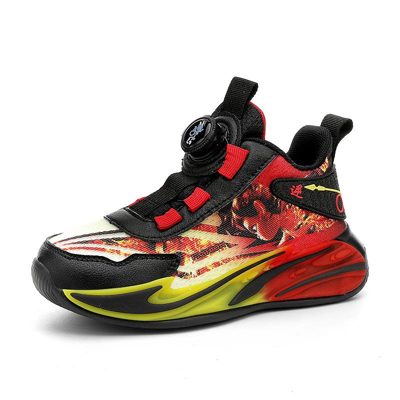 Children's Basketball Shoes Double Mesh Breathable Year of the Snake New Boys Button Sneakers Friction Sound Outdoor Running Shoes