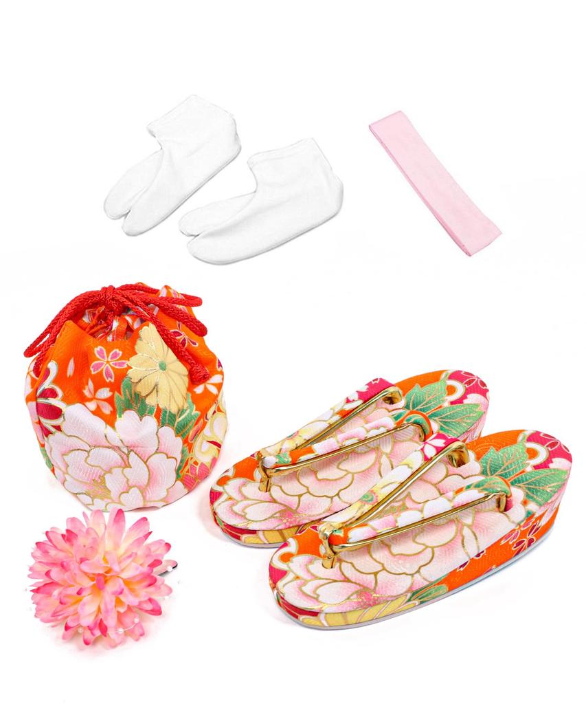 753 Kimono Set for Includes Hifu and Plain Hifu and Full Set Orange Blossom [KYOETSU] 3-Year-Old Girls, Cloth, Accessories, (10. Echo, 90-100cm)