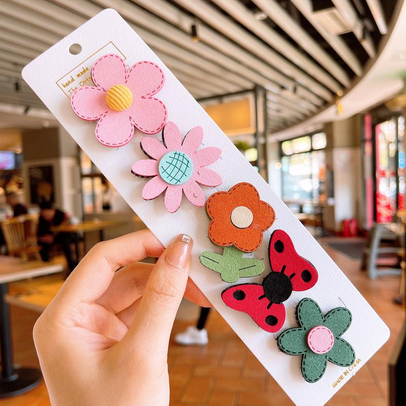 New! 5pcs/set Kids Fabric Hairpin Cartoon Animal Fruit Magic Sticker Headwear Cute Hair Accessories For