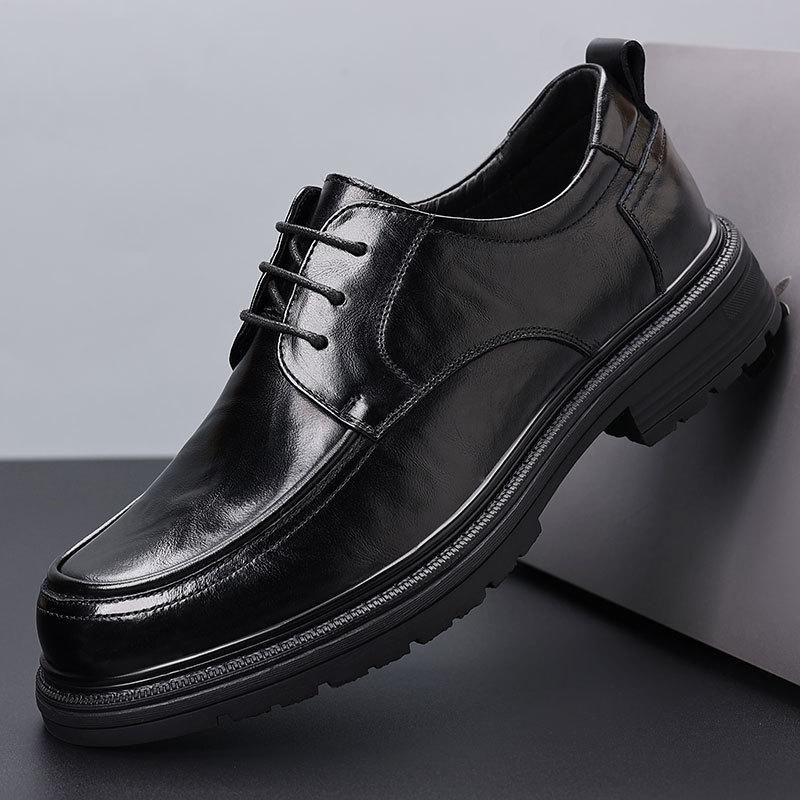 New Men's First-layer Cowhide Casual Leather Shoes Big Head Thick Sole Leather Business Dress Men's Shoes Breathable Single Shoes Men's