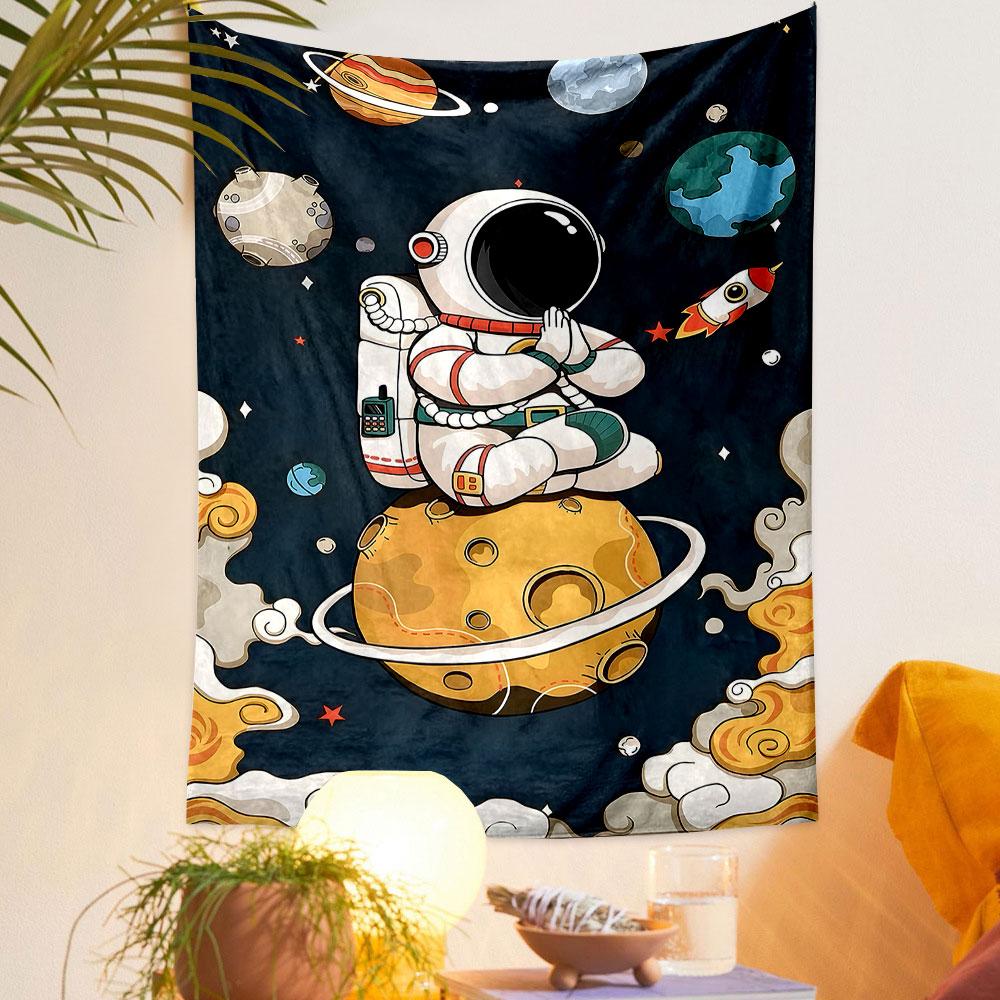 Meditative Astronaut in Space Patterned tapestry home decor, suitable for bedroom and living room, gift