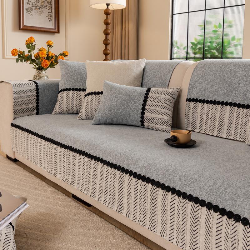 French Retro Chenille Sofa Cushion All Season Universal Anti Slip Premium Sofa Cover Dust-Proof Cloth Cushion For Living Room 1pc 30x50 pillowcase