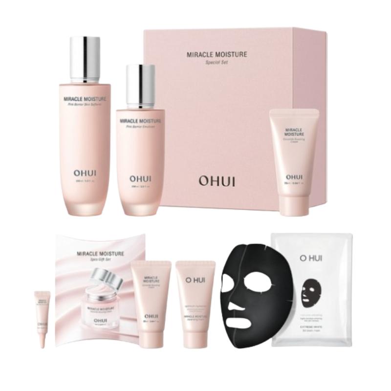 OHUI Miracle Moisture Pink Barrier Hautset 150ml + Emulsion 100ml + Creme 25ml + Gratis 3 Stück Maske & Geschenk - Koreanische Hautpflege