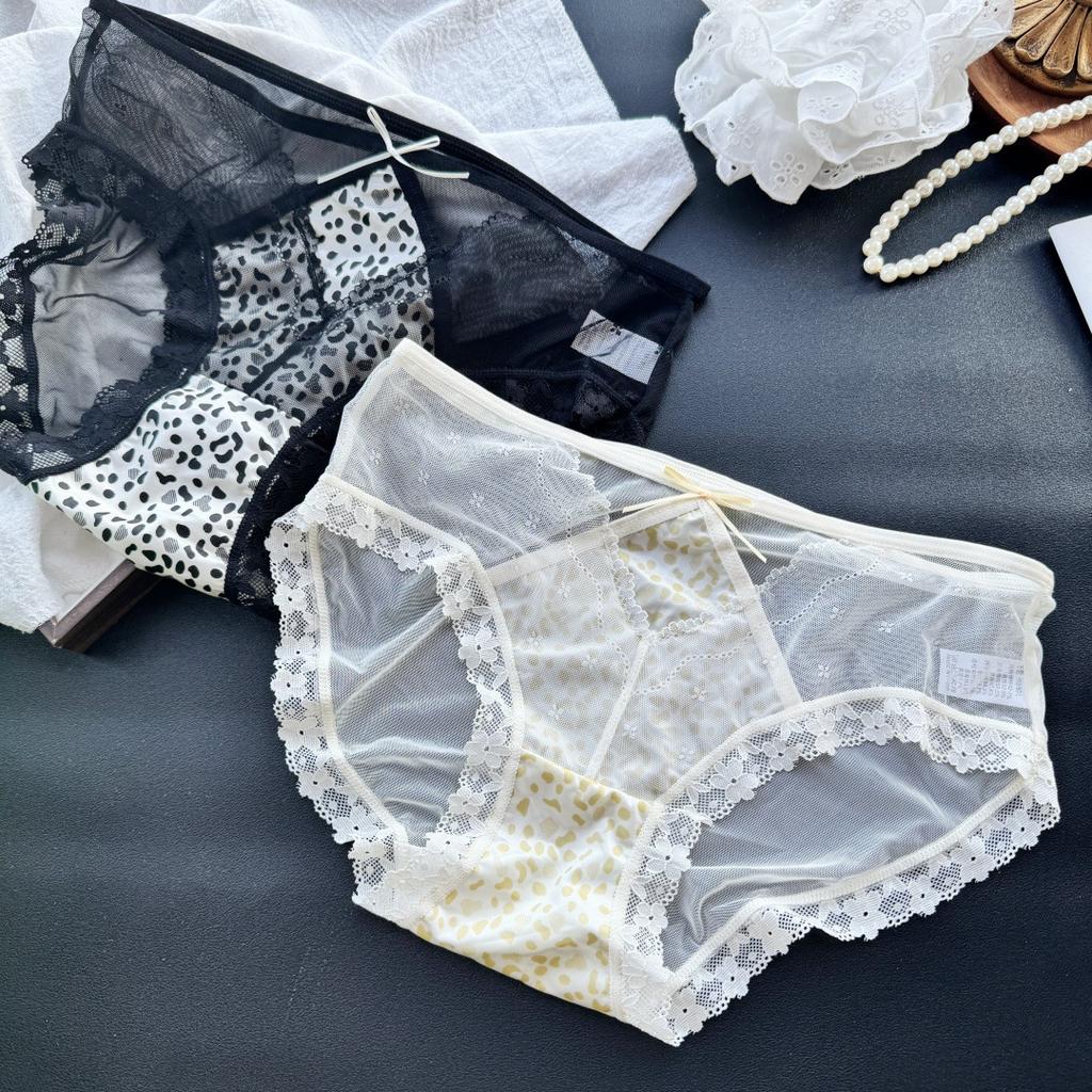 Women's Summer Sexy Leopard Print Hollow Ice Screen Lace Briefs