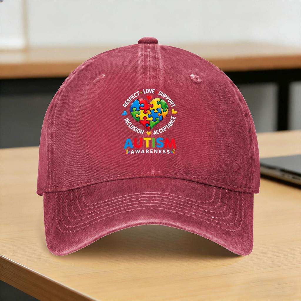 Summer Respect Love Support Inclusion Autism Awareness Baseball Cap Sun   Print Washed Trucker Hat Hunting Baseball Caps