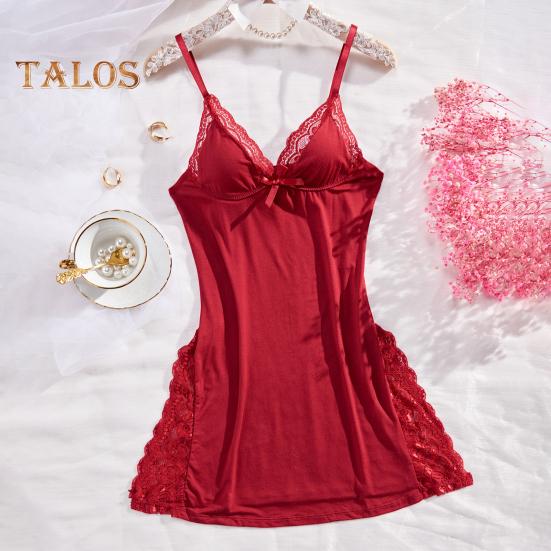 Women Summer Nightdress Spaghetti Strap Backless Deep V Neck Sleeveless Sleepwear Lace Trim Split Hem Nightie Bedroom Honeymoon Wedding Night Slip