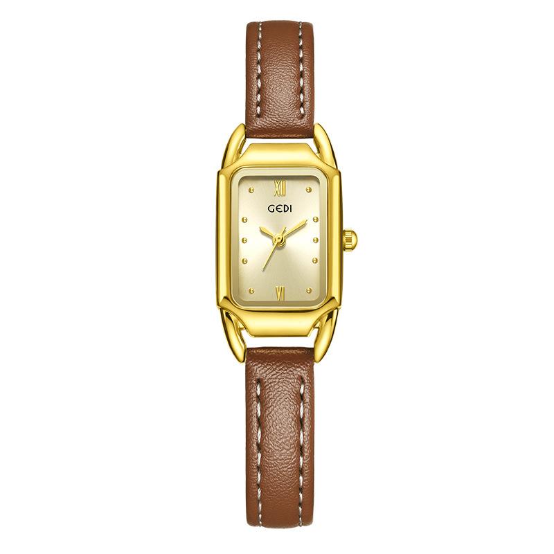 

High-Value Small Sugar Cube Women S Watch Niche High-End Belt Student Watch Fashion Saddle Shell Quartz Watch