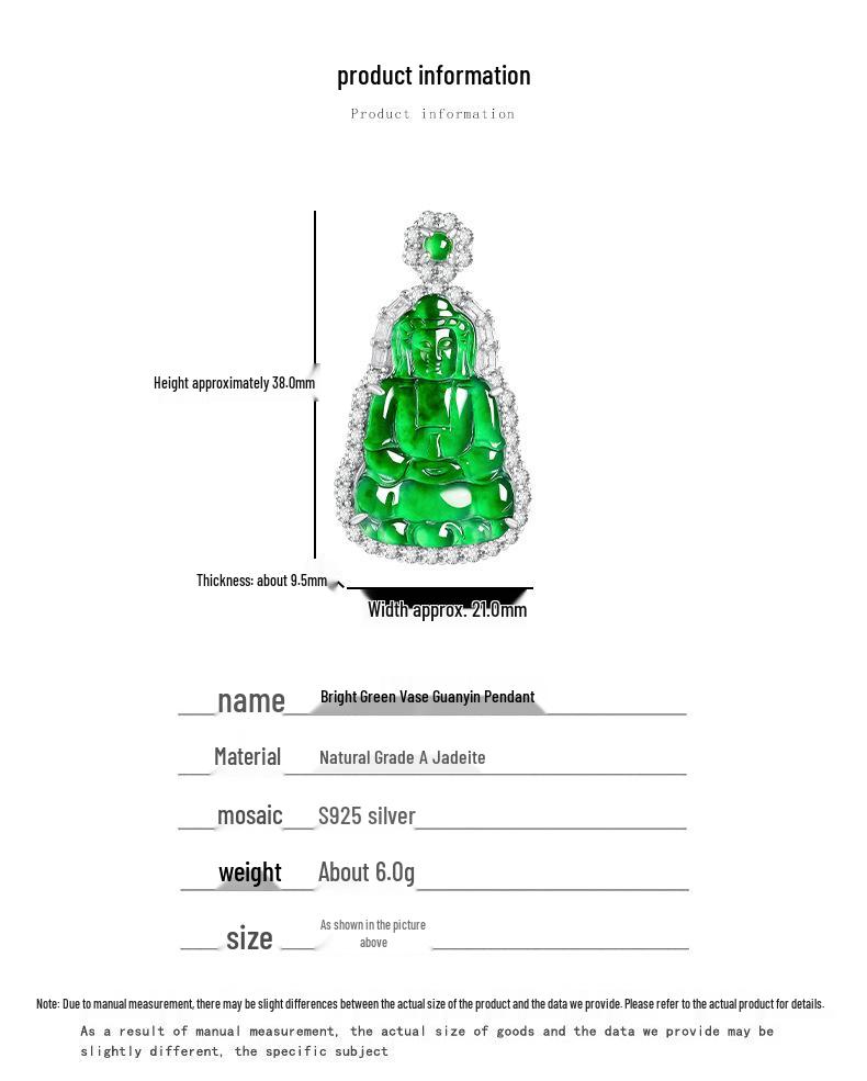 Yang Green A-Grade Natural Jade Guanyin Pendant with S925 Silver Inlay – Unisex Charm
