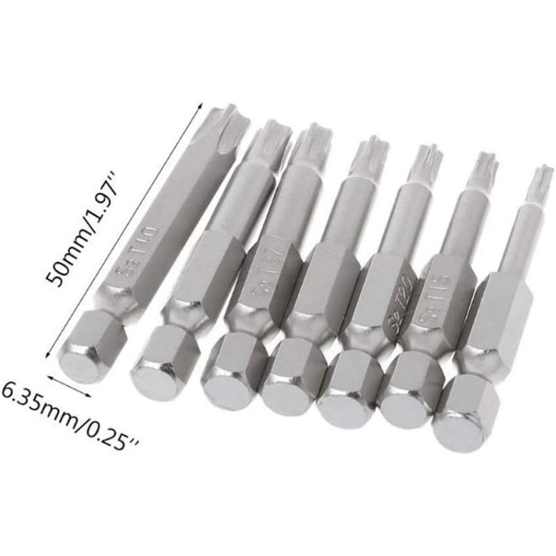 Set of 7 Nickel-Plated 5-Star Bits with Holes 50mm Long Star Bit Screwdriver Bits Made of S2 Material Tamper-Resistant Star Bits
