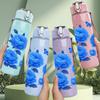 1PC Dark Blue Rose Peony Flower Print 750ml Color Plastic Sports Water Bottle Leakproof Flip Straw Lid Suitable for Sports Office Home Use