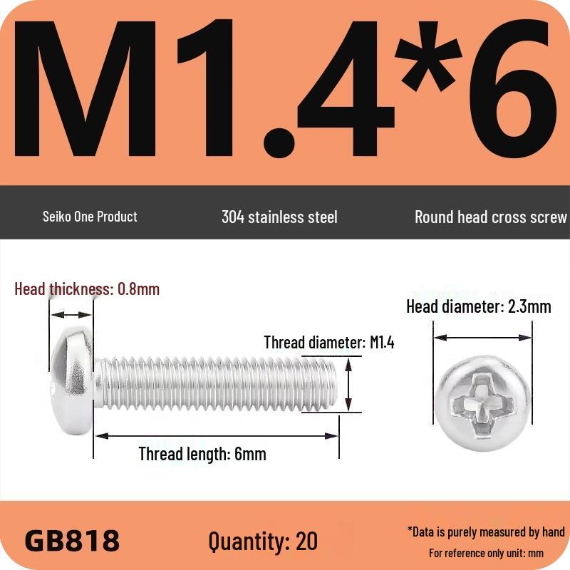 Phillips Pan Head Machine Screws, 304 Stainless Steel, Sizes M1-M10