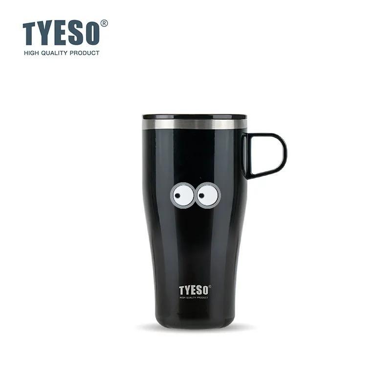 Tyeso 500ML Thermoses Insulated Coffee with Handle Portable Thermal Travel Mug for Hot Cold Drinks Outdoor Vacuum Office Home with Eye Sticker