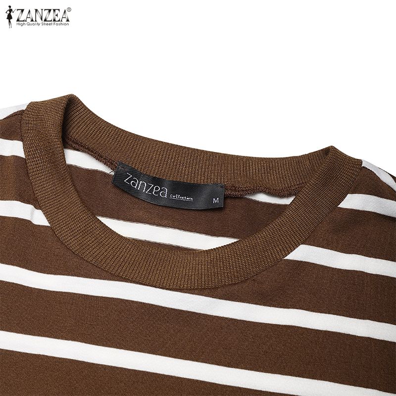 ZANZEA Women Muslim Casual Stripe Print Loose Long Sleeve Dress