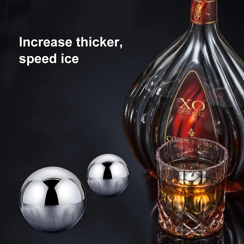 2Pcs Round Whiskey Stones Ball Shape Reusable Stainless Steel Ice Cubes Golf Ball Whiskey Stones Ball Metal Ice Gift Set