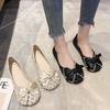 Square Toe Ladies Footwear Pearl With Bow Slip-on Women's Flat Shoes Spring Comfortable Elegant High Quality Fashion Shoe Sale
