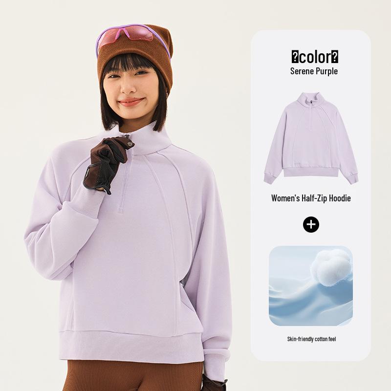 

TECTOP Women s Cotton Hoodie: Breathable, Loose Fit, Stand Collar, Half-Zip, Long Sleeve for Autumn/Winter. M фіолетовий/спокійна колірна