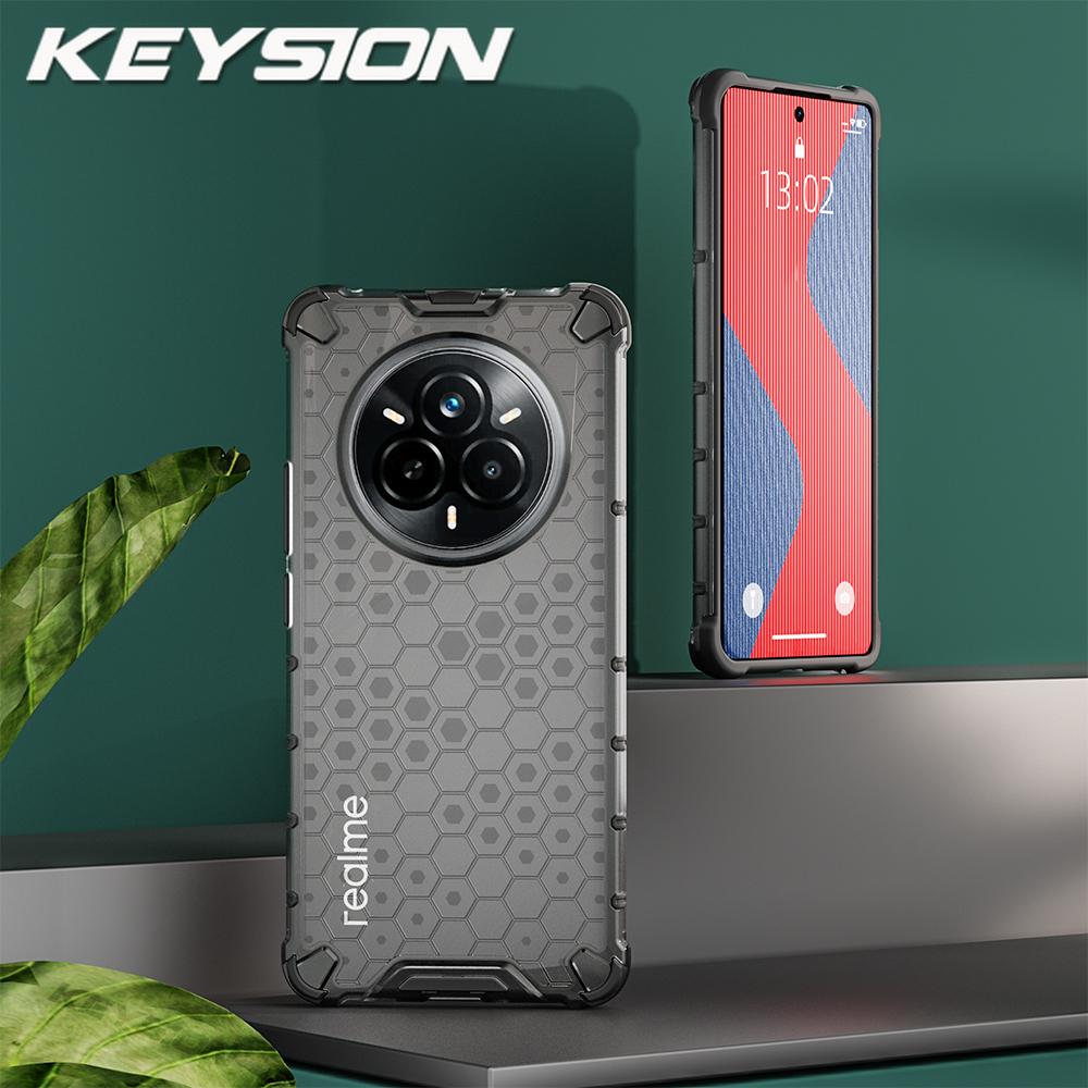 KEYSION Shockproof Armor Case for Realme 14 Pro+ 5G Soft Silicone+PC Transparent Honeycomb Phone Cover for OPPO Realme 14 Pro 5G