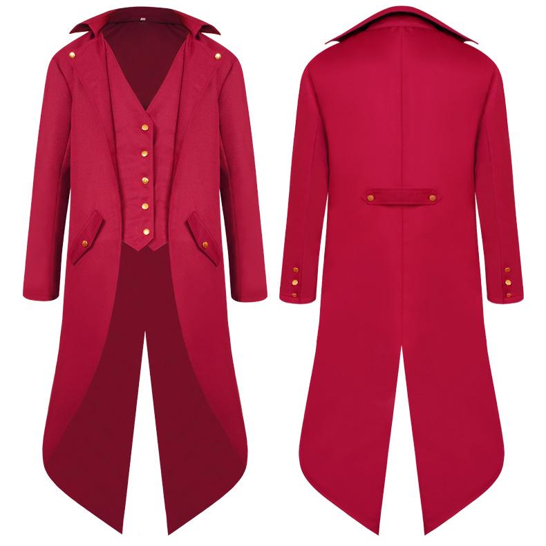 2024 Men's Solid Color Medieval Swallowtail Coat - European & American Mid-length Punk Retro Overcoat