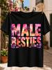 Malle Besties Large Letters Filled With Pink Orange Beach Sunset Palms And Silhouettes Of Friends Unisex All Tshirt