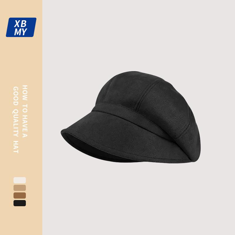 Beret Female Autumn and Winter Thickened Warm Plush Star Anise Painter Hat Versatile Big Head Circumference Show Face Small Bucket Hat