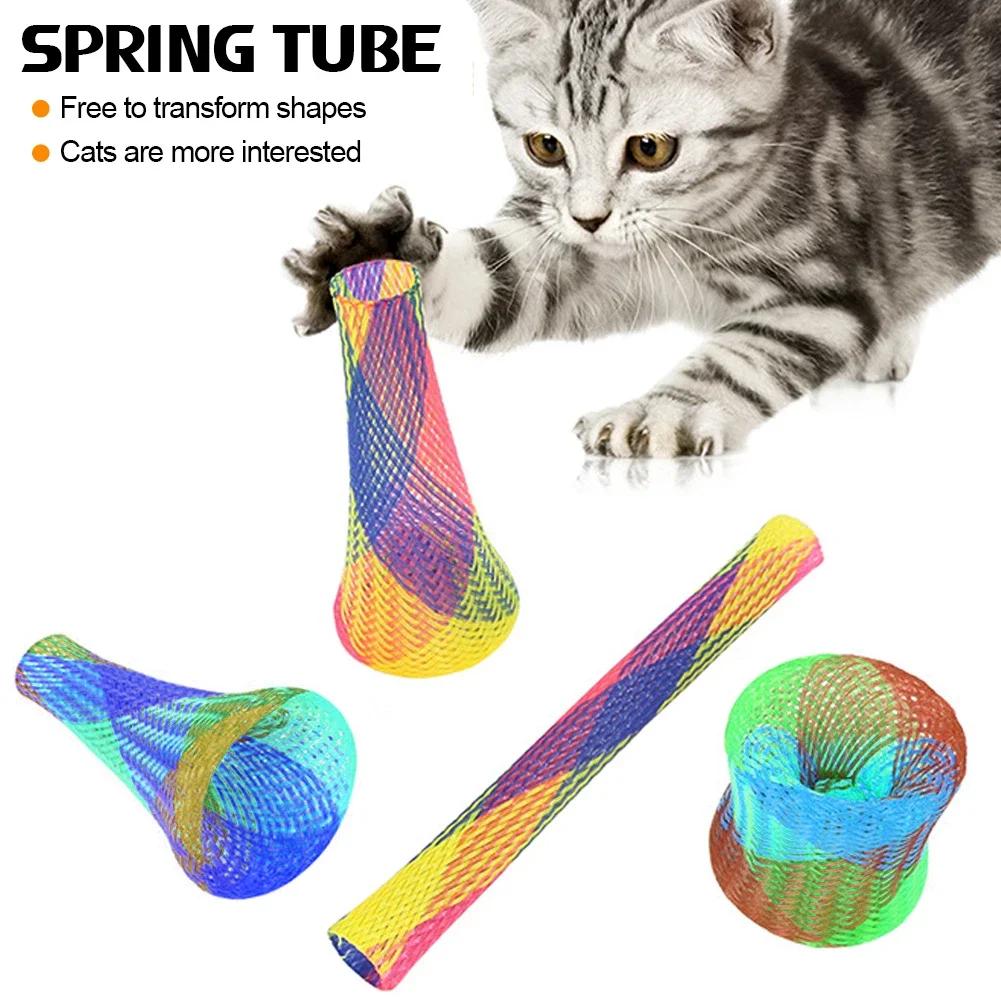 Pet Interactive Bounce Spring Sticks, Multi-color Foldable Tubes, Entertainment Toys for Kitten Hunting & Jumping