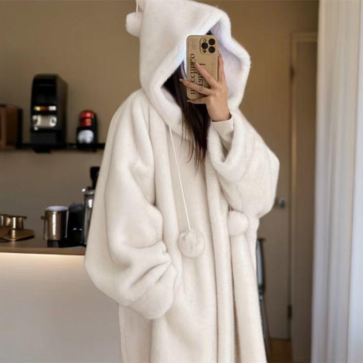 2024 Witch Hooded Long Shearling Mink Fur Halloween Coat