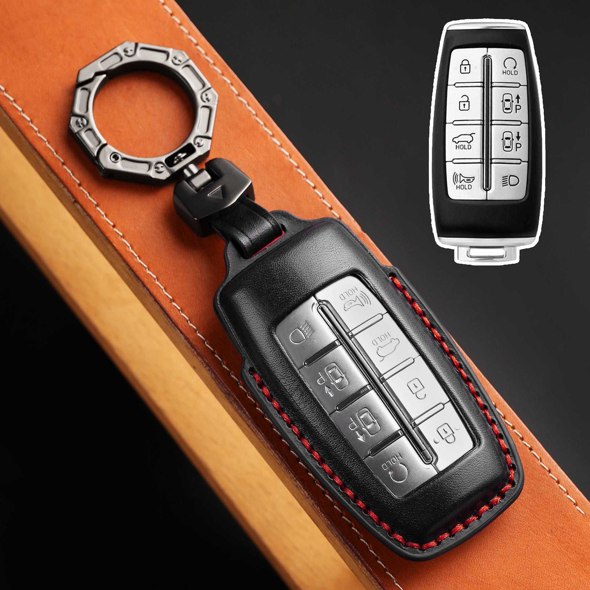 

Корейский специальный защитный чехол для ключей подходит для кожаного чехла для ключей автомобиля высокого класса Lawns Genesis GV80. чёрный