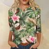 Women's Fashionable Casual Round Neck Three-Quarter Sleeve Printed T-Shirt Top