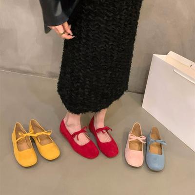 Retro czerwone buty ślubne na płaskim obcasie z zamszu, buty Mary Jane, buty damskie, wiosna i lato 2025, baletowe, delikatne buty wieczorowe