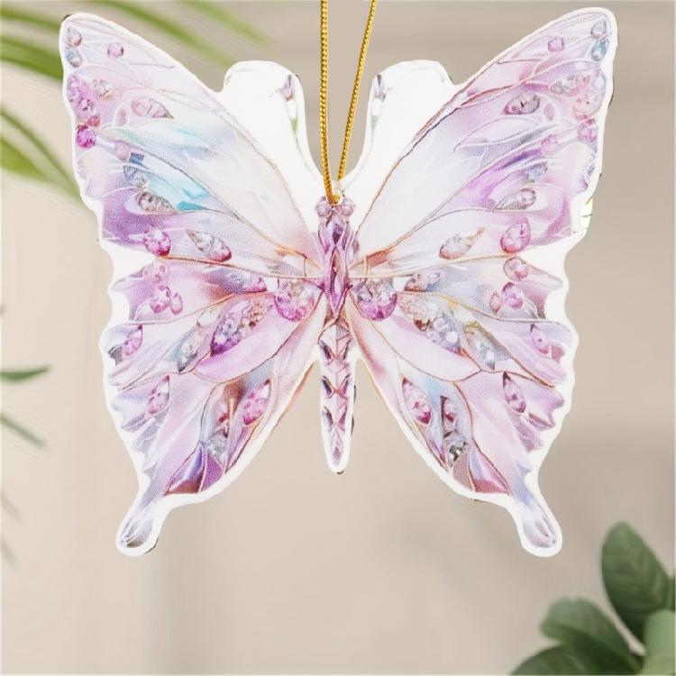 Crystal Like Colorful Butterfly Hanging Ornament 2D Flat Acrylic Pendant Bag Charm for Car Rear Mirror and Home Decors