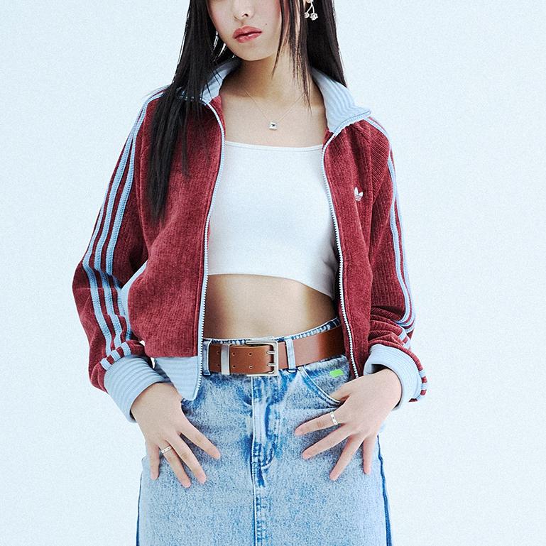 adidas Originální barevná bunda Rok Hada Limitovaná edice Retro pruhovaný barevný blok Sametový stojáček Sportovní krátká volná bunda JN0723