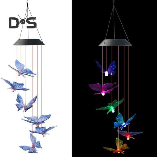 Dzwonki wietrzne w kształcie kolibra, motyl, wiszący wisiorek, wodoodporny, zasilany energią słoneczną, automatycznie oświetlony, dzwonki wietrzne, dekoracja zewnętrzna