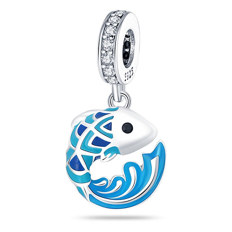 New 925 Silver Blue Ocean Beach Turtle Charms Pendants For Women Fit Bracelet DIY Vacation Party Jewelry Gifts
