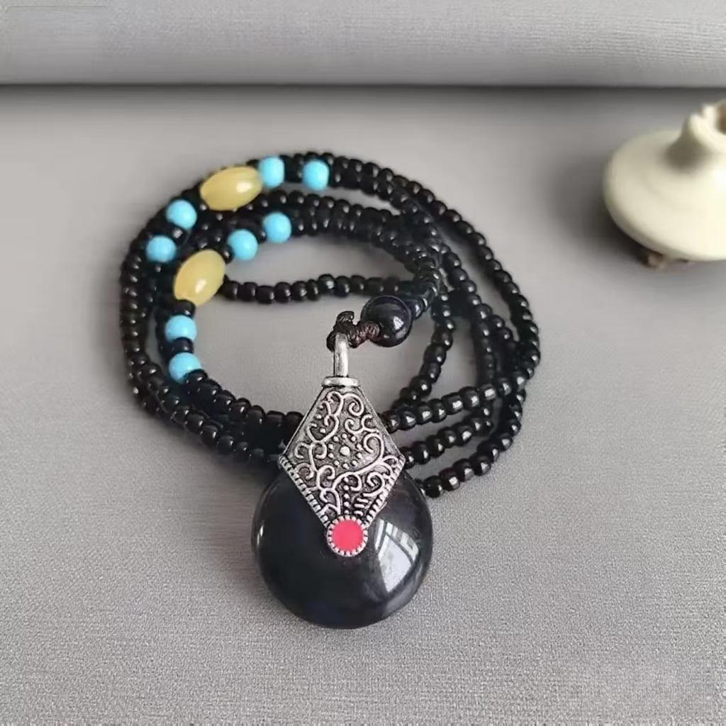 Acryl mehrfarbiger Anhänger Pulloverkette weiblich, ethnischer Stil handgefertigt perlenbesetzt vielseitig Wassertropfen floral lange Halskette