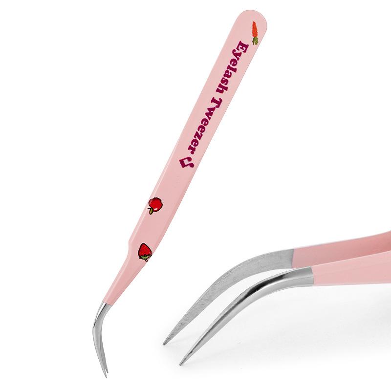 Pink Strawberry Tweezers False Eyelashes Grafting Tweezers High Precision Stainless Steel Eyelash Tweezers Color Hand Account Tweezers