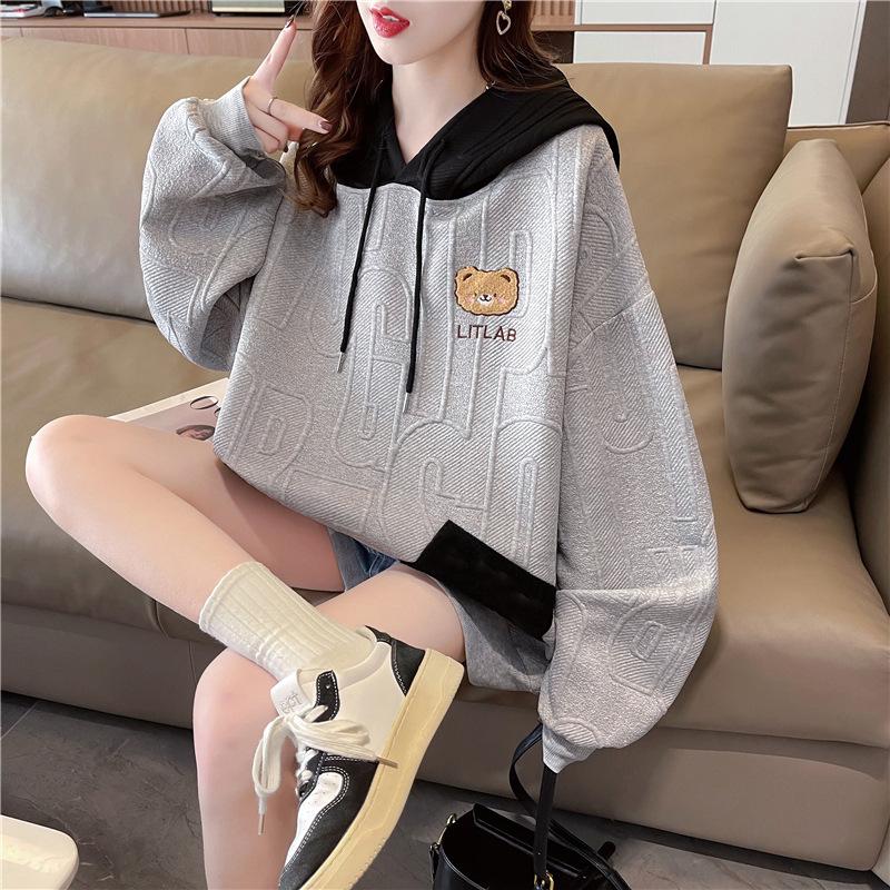 Giacca casual da donna autunno versione coreana sciolto design semplice cappotto da orso stile college abbigliamento da studente tendenza moda felpe con cappuccio y2k