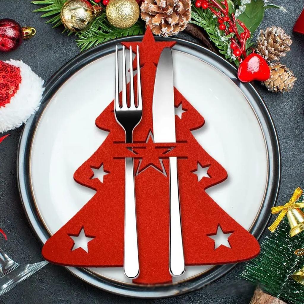 1pc/5pcs Christmas Cutlery Bag Felt Kitchen Tableware Knife Fork Holder Storage Bag Christmas Decorations For Home Accessory