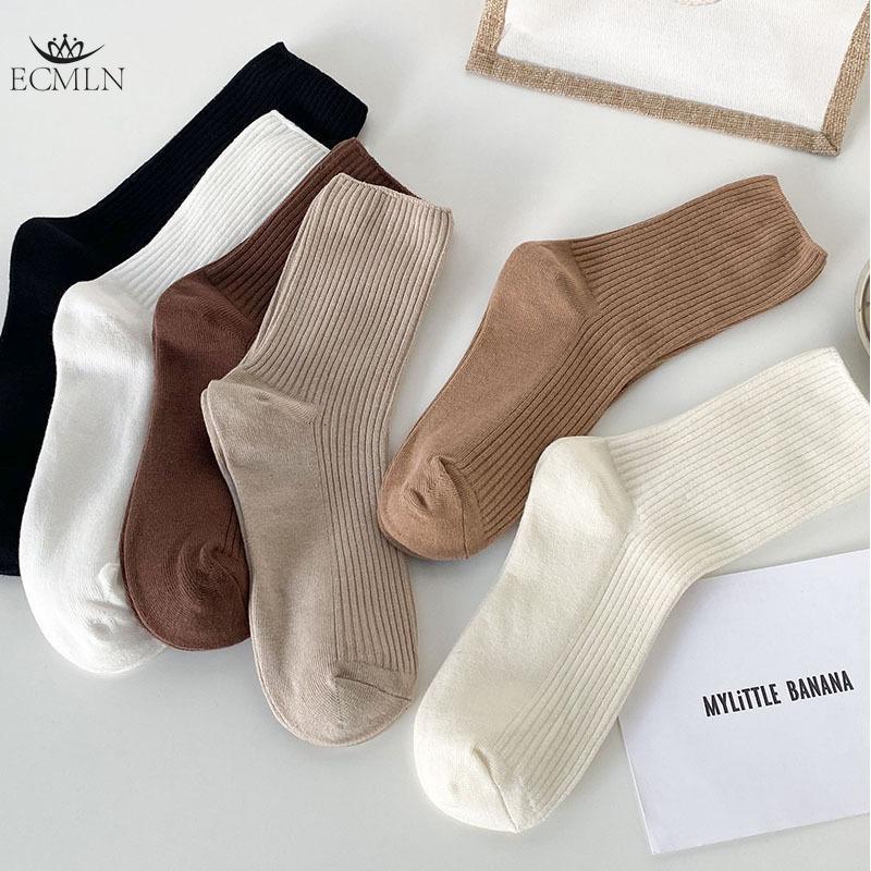 Autumn Winter Red Brown Color Series Women Loose Socks Rib Cotton Fashion Basic Daily Classic Sock Female