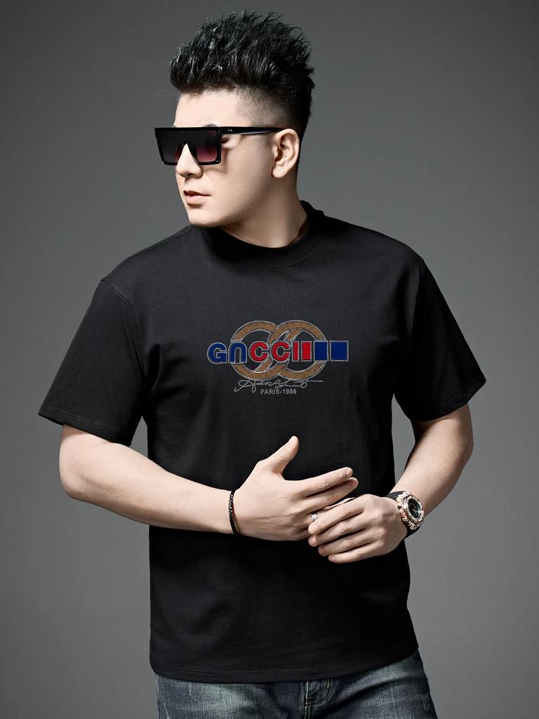 Ozhouzhan Men's High End T-shirt 2025 New Short Sleeve Top Trendy Print T-shirt Summer Half Sleeve Bottoming Shirt