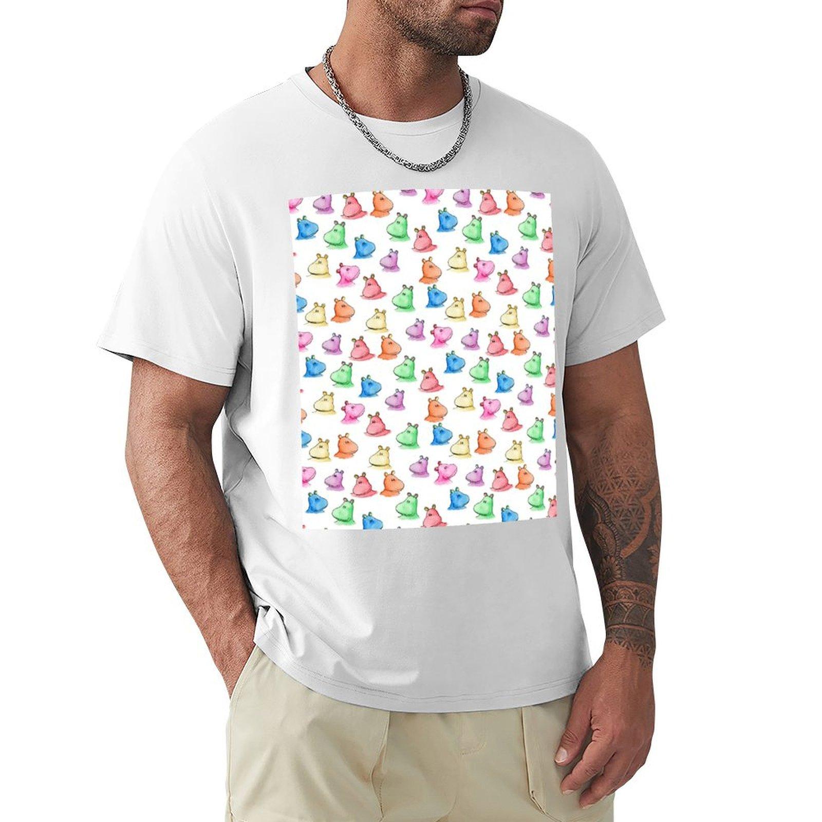 Colorful hippo print  fun and bright TShirt Man tshirt cotton graphic tees sweat kawaii clothes shirts men graphic S