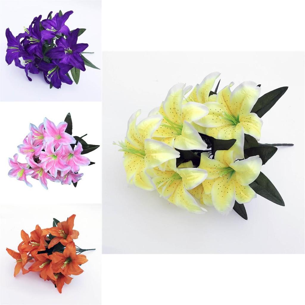 Üppiger 45cm 10 Köpfe Künstliche Sternlilien Seidenblumenstrauß für Lebendige Dekoration