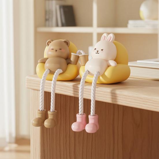 2 Pcs Cartoon Shelf Legs Funny Resin Sitter with Dangling Persimmon/Cat/Pear Figurine
