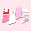 Sock Gift Set 006 - Raspberry Pink Striped White Cotton Fashion Women's Socks
