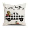 New Home Christmas Pillow Linen Black and White Checkered Cartoon Print Pillow Case Holiday Dress Up Cushion