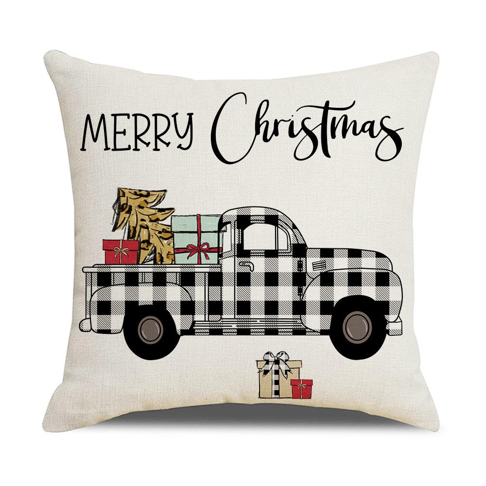 New Home Christmas Pillow Linen Black and White Checkered Cartoon Print Pillow Case Holiday Dress Up Cushion