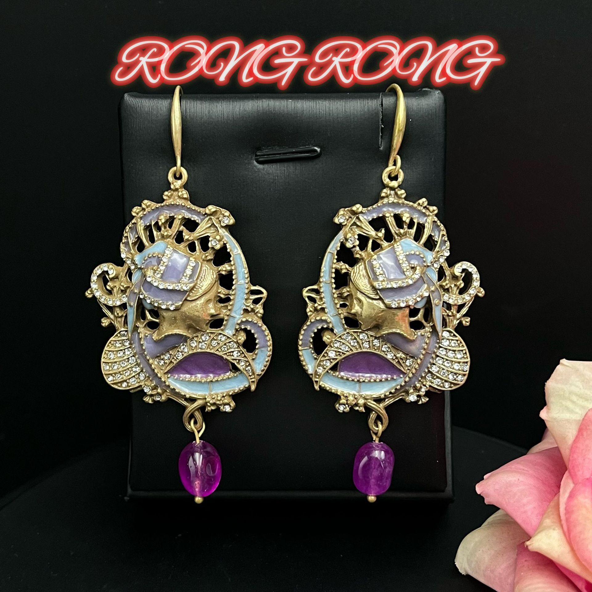 Французский придворный стиль Ретро Тяжелая промышленность Портретные серьги Нишевые Высококлассные Легкая роскошь Изысканные Западные