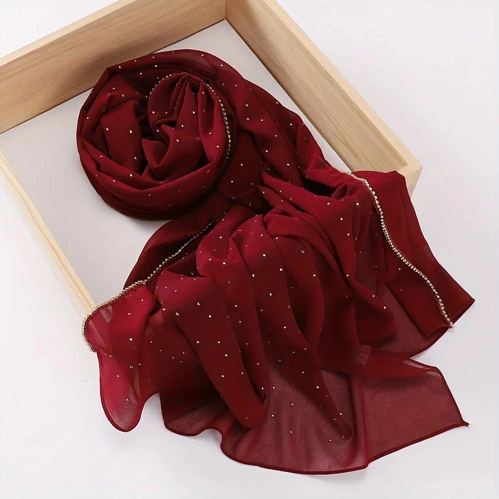 Luxury Gold Chiffon Head Scarf Solid Soft Long Muslim Scarves For Women Hijab Musulman Femme Shawl and Wrap Foulard Islamique