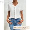 JPNTKY Women's Fashion Casual Solid Color Print V-Neck Short Sleeve Blouses & Shirts