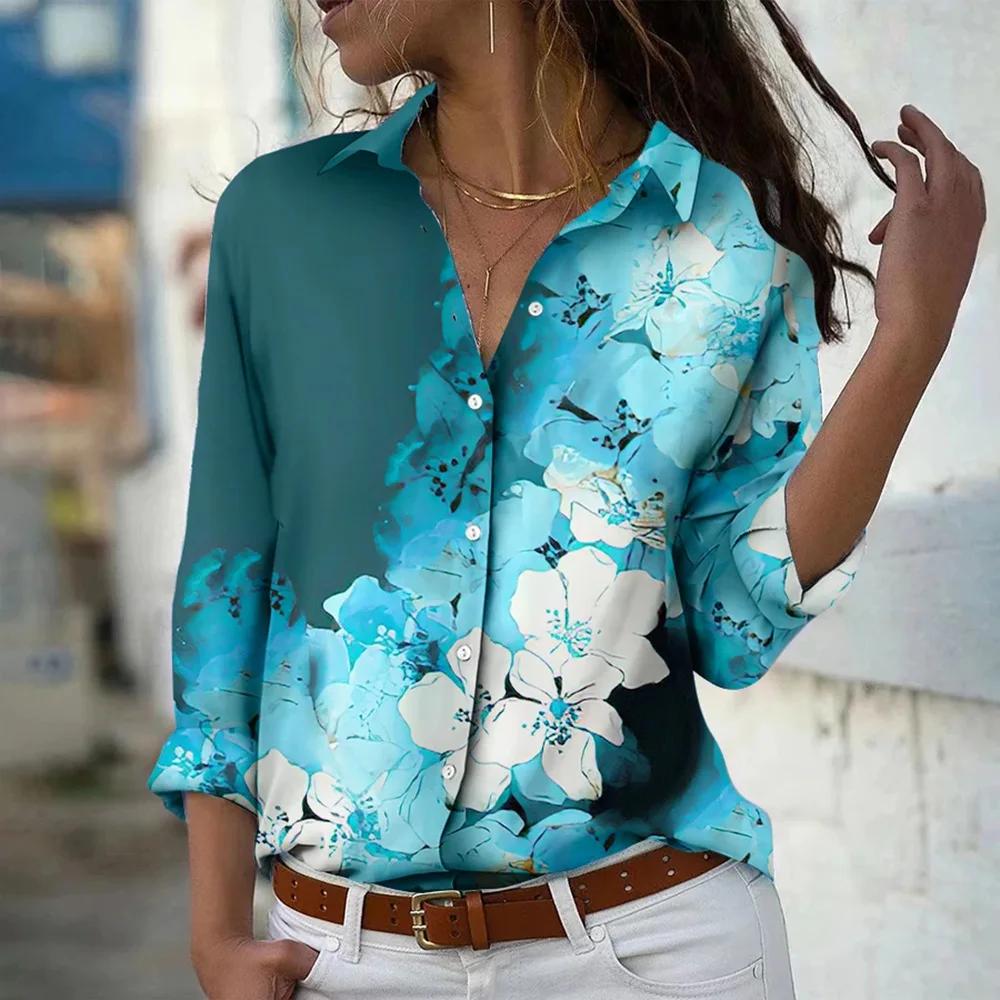 Fashion Long Sleeve Shirt Single-Breasted Lapel Top Floral Printed Button Shirts Women's Clothing Autumn Blouses Elegant Office